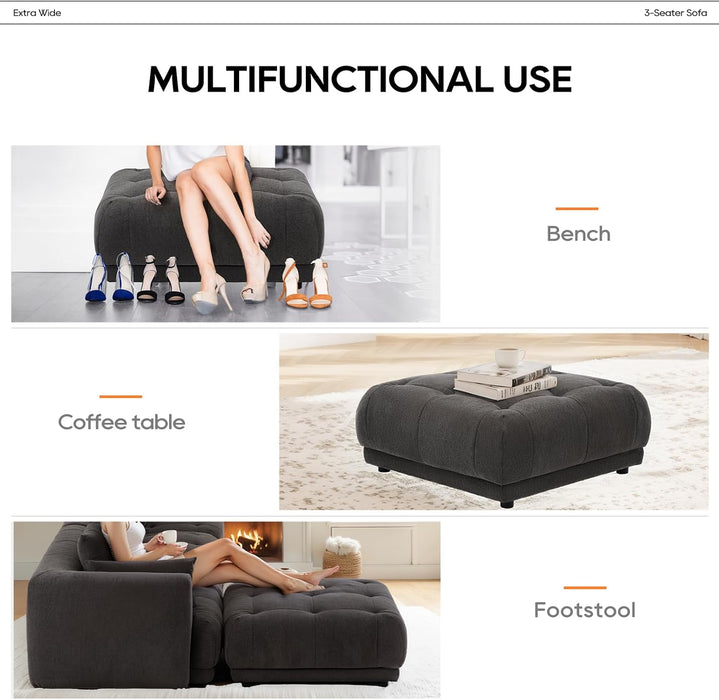 144" Cloud Sectional Couch with Ottoman,Modular Sectional Sofa with 3 Large Seat and 1 Ottoman for Living Room, Chenille, Gray