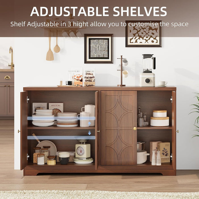 Sideboard Buffet Cabinet with Storage, 56" Modern Sideboard, Brown