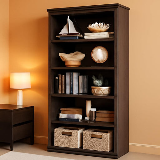 5 Tier Bookcase, Farmhouse Book Shelf with Storage, 71" Tall Book Case Wooden 5 Shelf Bookcase for Home Office, Living Room, Bed Room (Cherry, 67.4" H X 31.5" W X 12.8" D)