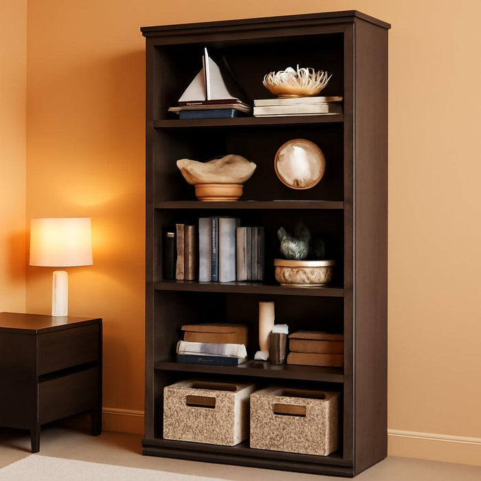 5 Tier Bookcase, Farmhouse Book Shelf with Storage, 71" Tall Book Case Wooden 5 Shelf Bookcase for Home Office, Living Room, Bed Room (Cherry, 67.4" H X 31.5" W X 12.8" D)