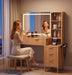 48" Makeup Vanity Desk with Mirror & Lights, Glass Top Table for Bedroom | Wooden Vanity Table, 5 Drawers, 3 Adjustable Shelves, Built-In Charging Station, 3 Color Lighting Modes, Bedroom Dressing