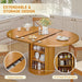 47"-63" Extendable round Dining Table for 4–8 with Storage, Mid Century Modern Farmhouse Wood Oval Dinner Table with Pedestal Base for Kitchen, Living Room (Yellow Walnut)