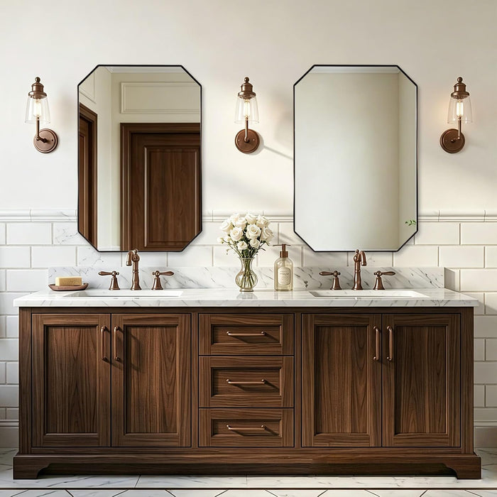 Bronze Octagon Bathroom Mirror, 24X36 Inch Stainless Steel Metal Frame, Anti-Rust, Shatterproof HD Glass, Wall Mounted for Bathroom, Bedroom, Living Room