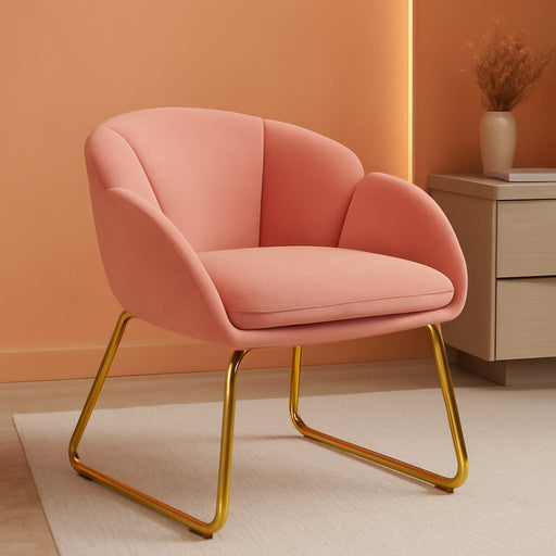 Flower Shape Velvet Vanity Chair Armchair, Modern Side Chair Makeup Chair No Wheels with Golden Metal Legs for Living Room/Dressing Room/Bedroom/Home Office/Kitchen, Pink