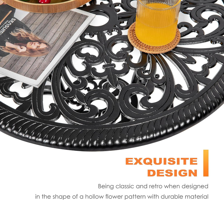 3 Piece Outdoor Bistro Table Set, All Weather Cast Aluminum Patio Bistro Sets Patio Table and Chairs Set of 2 with Umbrella Hole for Yard, Garden, Balcony, Black