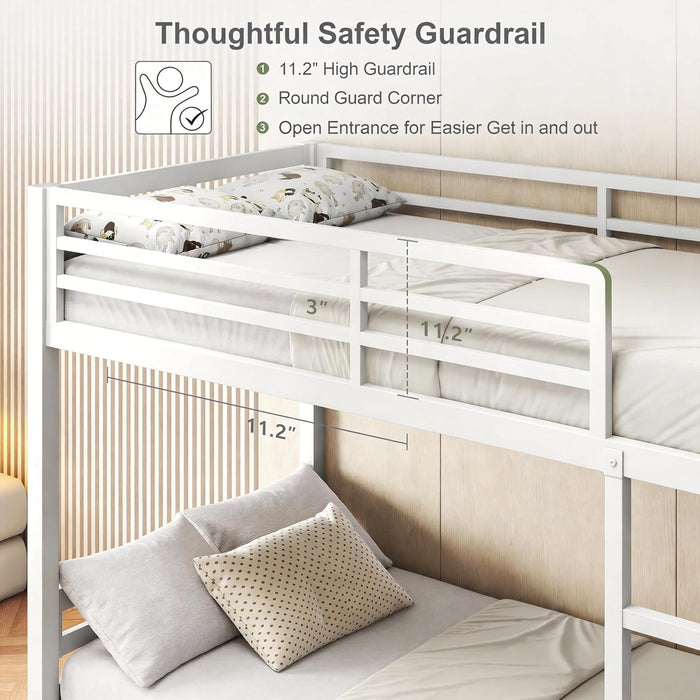Heavy Duty Metal Bunk Bed TwinOverTwin WhiteUnderbedStorage