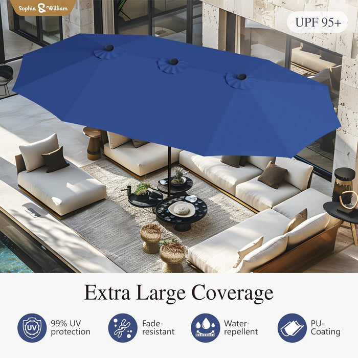15Ft Extra Large Outdoor Patio Umbrella with Base Included, Haze Blue