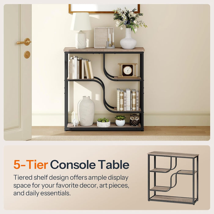 29.5" Console Table, 5-Tier Sofa Table, behind Couch Table with Storage Shelves for Hallway, Living Rooms, Entryway, Greige and Black BG69XG01