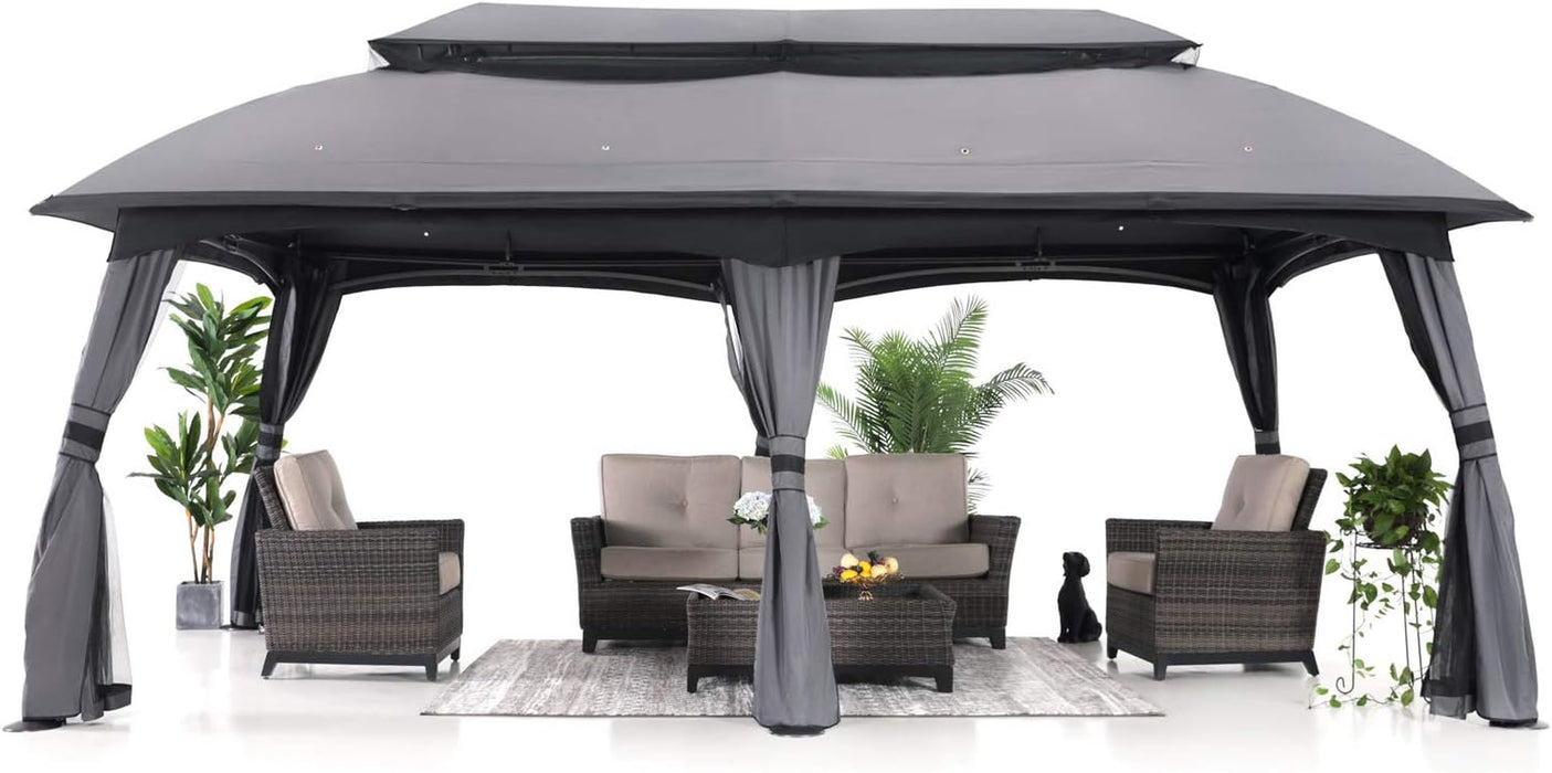 10X20 Outdoor Gazebo - Patio Gazebos with Mosquito Netting and Double Roof for Backyard, Garden or Lawn (Dark Grey)