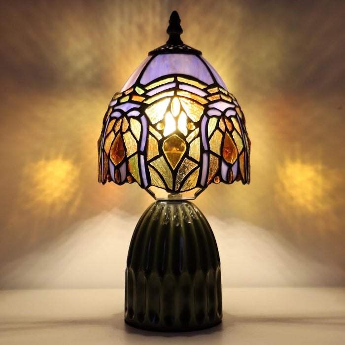 Tiffany Stained Glass Mushroom Table Lamp 12.5 Inch -Purple Jewelry