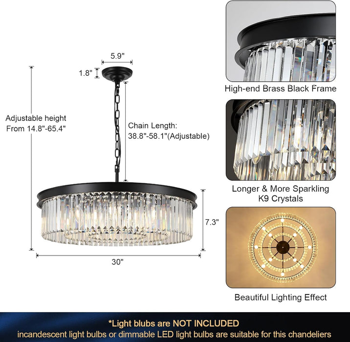 Black 30 Inch Multifacted Crystal Chandelier Light