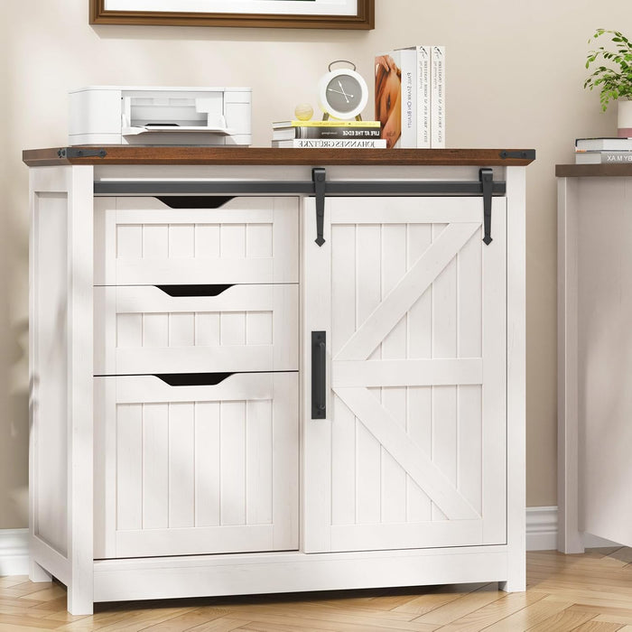 White Farmhouse Lateral File Cabinet Adjustable Shelves