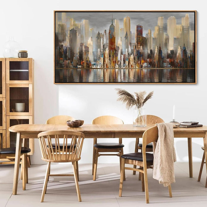 Abstract Modern Canvas Wall Art for Living Room Cityscape New York Wall Decor City Theme Paintings Brown Framed Pictures Office Artwork Wall Decor Bedroom above Bed