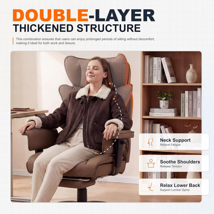 Big and Tall Office Chair with Pocket Spring Cushion,High Back Computer Gaming Chairs with Adjustable Armrests,Executive Desk Chairs with Lumbar Support and Footrest,Pu-Brown