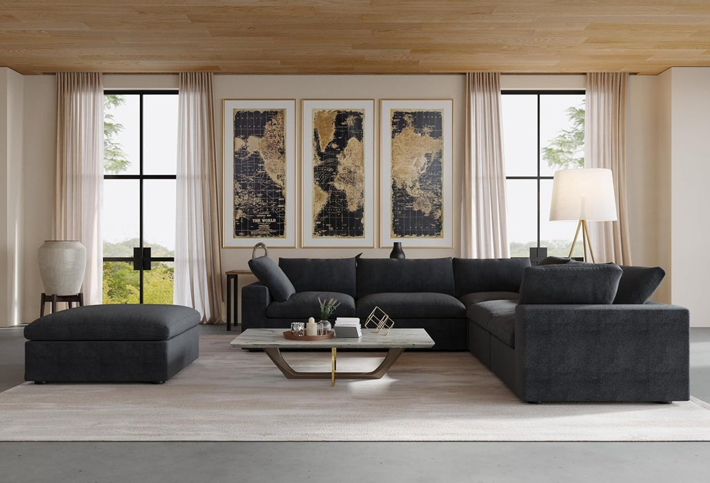 Storage Ottoman Module for Living Room, Cushion Covers Removable, Minimalist Comfy Breathable Ottoman for Living Room Apartment (Black)