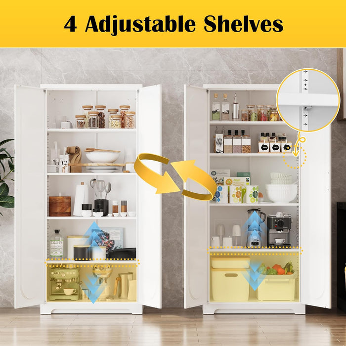 Premium White Metal PantryCabinet SeventyOneInch Tall
