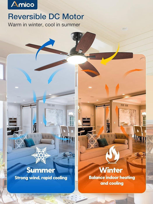 Ceiling Fans with Lights, 52 Inch Smart Ceiling Fan with Remote/App/Alexa Control, Reversible DC Motor, 5 Blades, 6 Speeds, 3CCT, Dimmable, Noiseless, Wifi Ceiling Fan for Farmhouse, Bedroom