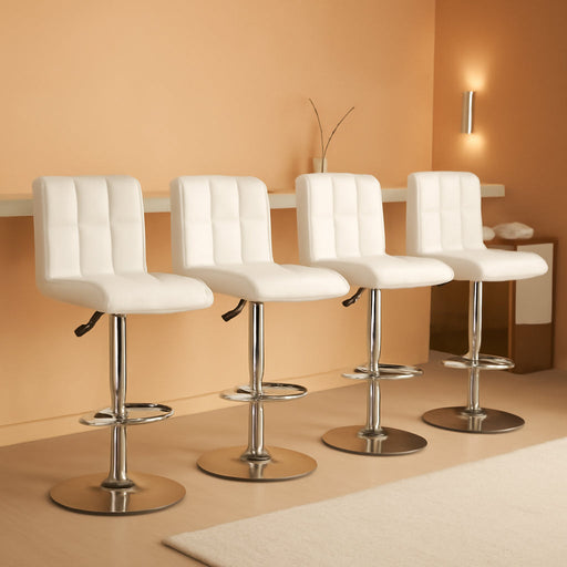 X-Large Bar Stools - Counter Chairs Adjustable Counter Height Swivel Barstools Set of 4, Square PU Leather Kitchen Counter Height Bar Stools, Kitchen Island Chairs,White