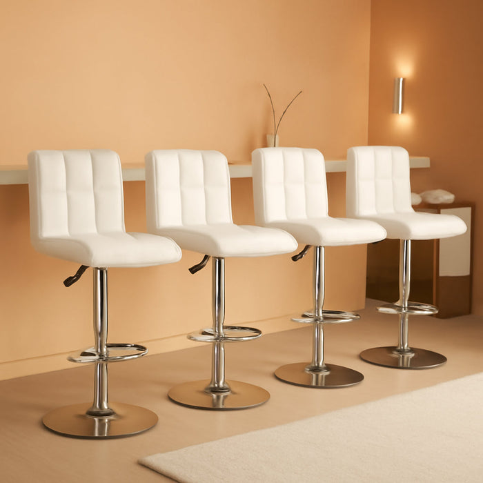X-Large Bar Stools - Counter Chairs Adjustable Counter Height Swivel Barstools Set of 4, Square PU Leather Kitchen Counter Height Bar Stools, Kitchen Island Chairs,White