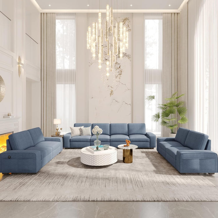 Blue U Shape Sectional Sofa for Living Room/Office 8 Seater Sofa Sets with Large Storage Space Comfy Chenille Cover (4-Seat Modular Sofa & 2×Loveseat Couch)