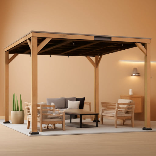 Modern Shade Supreme Cedar Wood Gazebo 10' X 12' with Hardtop Slope Roof, Wooden Carport with Durable and Rot-Resistant, Hardtop Gazebo with Supports Snow Loads and High Wind Speeds for Backyard