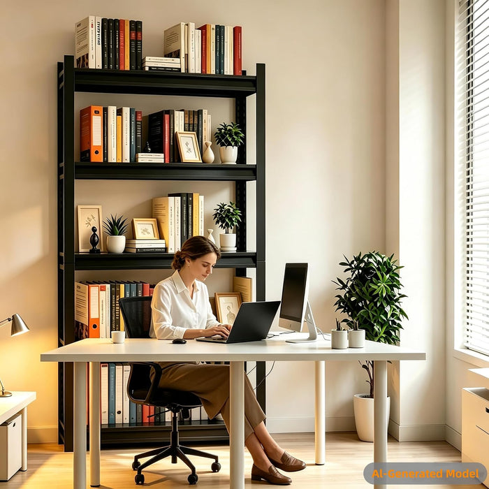 5 Tier Heavy Duty Metal Bookshelf with Adjustable Storage Shelf | Adjustable Boltless Industrial Black Bookcase, Reinforced Steel Frame Anti-Tip 72" Tall Bookcase for Home Office Living Room