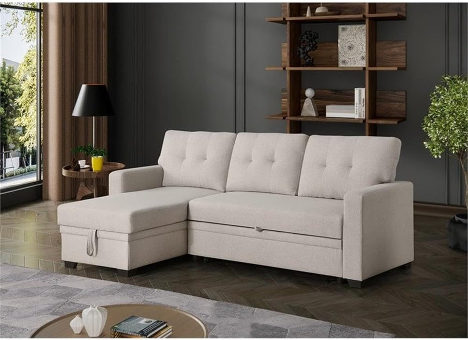Beige L Shaped Convertible Sleeper Sectional Couch