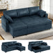 84” Suede Leather Pull-Out Sofa Bed W/Adjustable Back, Blue