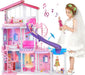 2024 Dream Doll House, 47'' ABS Plastic Large Dollhouse, Playhouse with 15+Furniture, Pool, Slide, W/Lights&Music, Princess Play House Toys Gifts for Girls Kids Ages 3 to 12 Year Olds