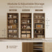 71" Tall Bookcase 5 Tier Rattan Bookshelf with Doors for Library | Farmhouse Storage Book Shelf with Adjustable Shelves Large Book Case Bookshelves for Living Room Home Office Bedroom Kitchen