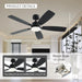 52 Inch Ceiling Fans with Lights, Black Ceiling Fan and Remote/App Control, 2 Downrods, DC Reversible, Noiseless, Dimmable, 5 Dual-Sided Blades Modern Ceiling Fan for Indoor/Outdoor Use