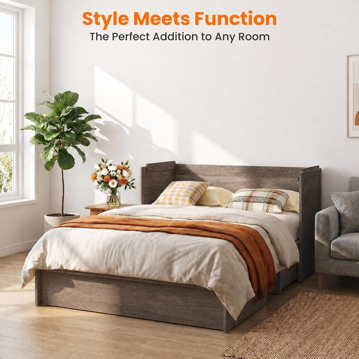 Murphy Bed Queen Mattress Included GreyFinish Drawer