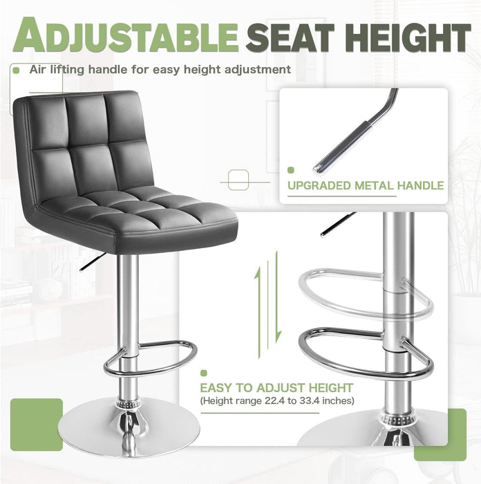 Bar Stools Modern Pu Leather Swivel Adjustable Hydraulic Bar Stool Square Counter Height Stool Set of 2 (Gray)
