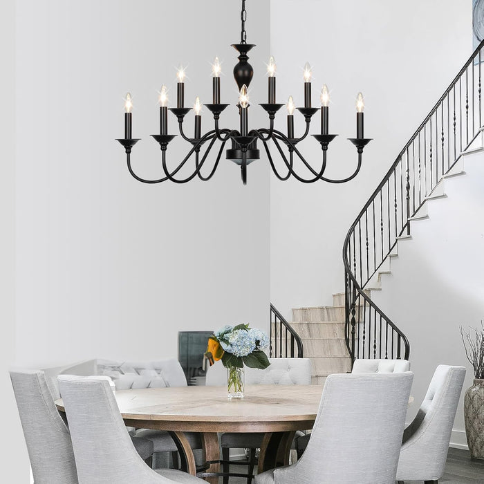 Black Matte Farmhouse Chandelier 12 Light Fixtures