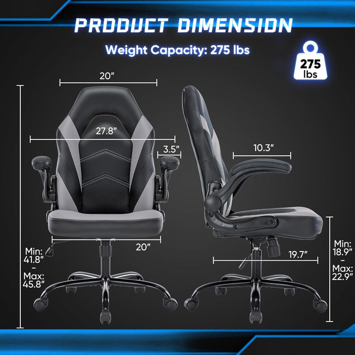 Big and Tall Office Desk Leather Gaming Computer Chair with Adjustable Swivel Task and Flip-Up Arms for Adults,Teens