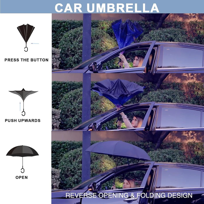 49/56 Inch Inverted Reverse Upside down Umbrella, Extra Large Double Canopy Vented Windproof Waterproof Stick Golf Umbrellas with C-Shape Handle.