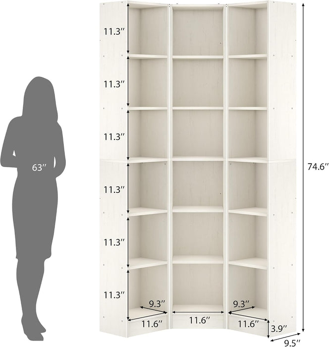 Corner Bookshelf, 6-Tier 3-In-1 Narrow Cube Storage Shelf, White