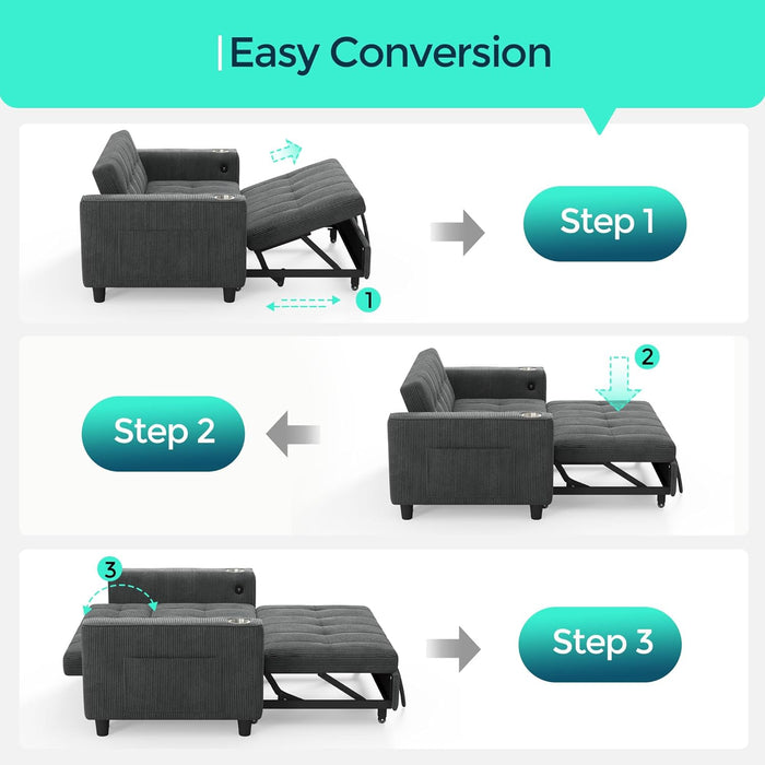 Corduroy Gray 54 Inch Multifunctional Sleeper Sofa