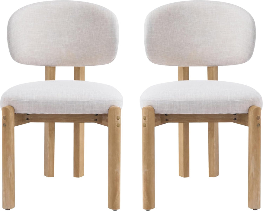 Mid-Century Dining Chairs Set of 2, Beige Upholstered Kitchen Chairs with Natural Finished Wood Frame, Modern Comfortable Side Chairs for Dining Room