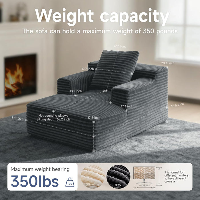Compact 46-Inch Dark Grey Corduroy Chaise Lounge