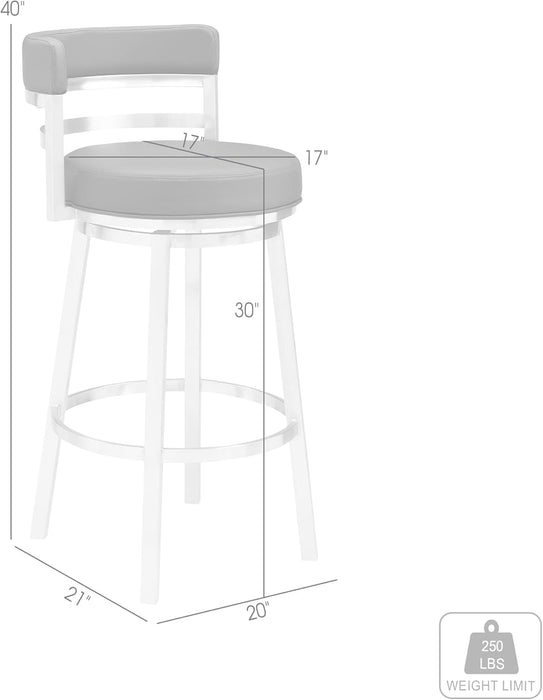 Madrid 30" Seat Height Swivel Modern Black Faux Leather and Brushed Stainless Steel Bar Stool for Kitchen Island Counter