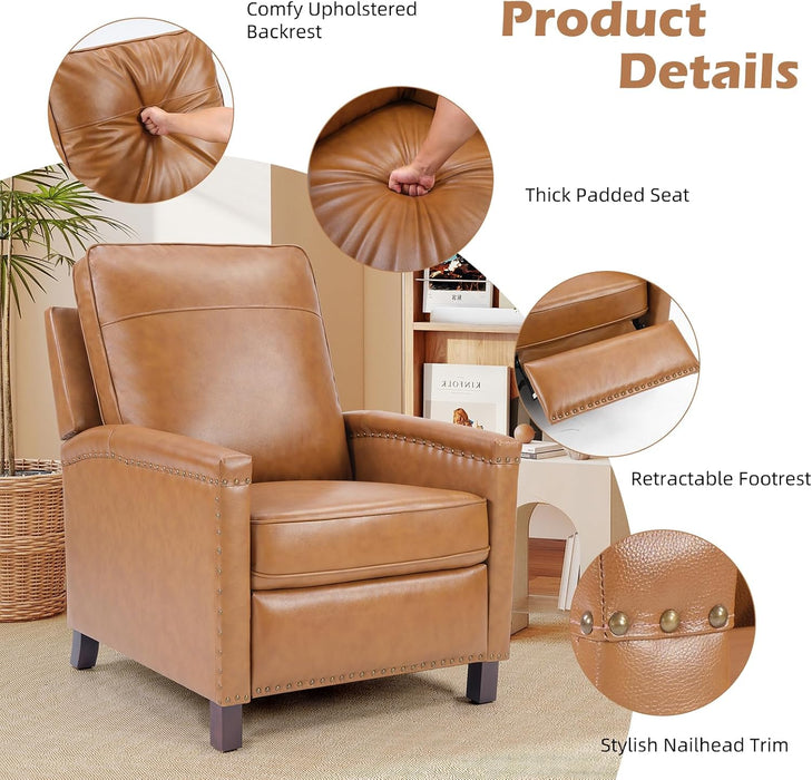 Genuine Leather Pushback Recliner Chair for Living Room, Brown