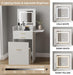 Small Vanity Desk Set with Flip-Top Mirror and Lights White Integrated 3 in 1 Makeup Vanities Set for Compact Space Mini Dressing Table with Fold-Up Panel and Storage Chair for Bedroom