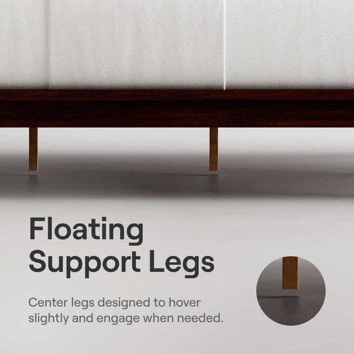 Nectar Bamboo Platform Bed Frame - Full - Walnut - Floating Center Support Legs - 12” Height - Easy Tool Free Set up - Contemporary and Durable - Sturdy Wooden Support Slats - Holds up to 800 Pounds