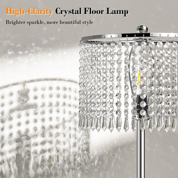 【Upgraded】 Dimmable Crystal Floor Lamps for Living Room, 1000LM LED Bulb Included, Standing Lamp with Knob Switch, Tall Silver Modern Floor Lamp for Bedroom Nursery Office Reading