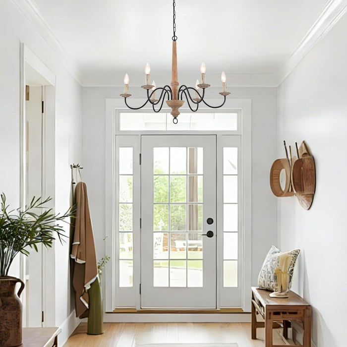 Six Lights French Country Rustic Wooden Chandelier