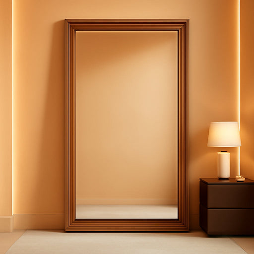 Full Length Mirror, 76"X34" Wooden Mirror Full Length with Stand Wood Floor Mirror, Oversized Stand up Mirrors Large Wall Mirrors, Wall Mounted Mirrors, Rect Wood Style, Brown
