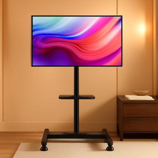Floor TV Stand with Mount for 13-50 Inch Screens, Tilting and Height Adjustable Floor Monitor Stand Mount, Portrait to Landscape, Portable TV Stand with Shelf Holds up to 77Lbs Max VESA 200X200Mm