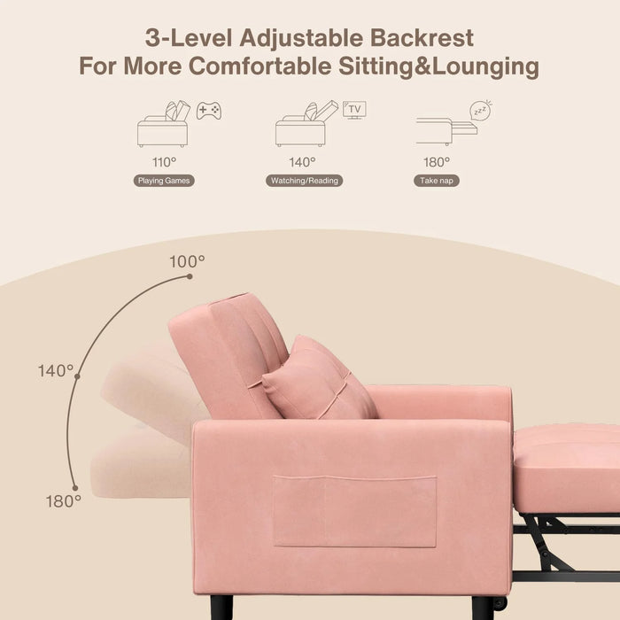 Sleeper Chair,  Convertible Recliner Chair Single Sofa with Pull Out Couch for Living Room, Pink Sofa