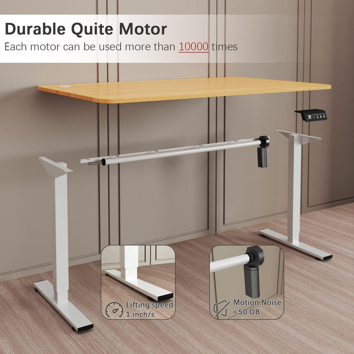 Electric Height Adjustable Standing Desk Large 55 X 24 Inches Sit Stand up Desk Home Office Computer Desk Memory Preset with T-Shaped Metal Bracket, Wood